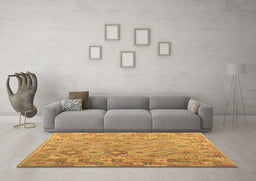 Machine Washable Abstract Brown Contemporary Rug in a Living Room,, wshcon2204brn