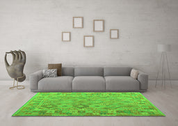 Machine Washable Abstract Green Contemporary Area Rugs in a Living Room,, wshcon2204grn