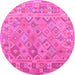 Round Machine Washable Abstract Pink Contemporary Rug, wshcon2204pnk