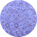 Round Machine Washable Abstract Blue Contemporary Rug, wshcon2204blu