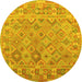 Round Abstract Yellow Contemporary Rug, con2204yw