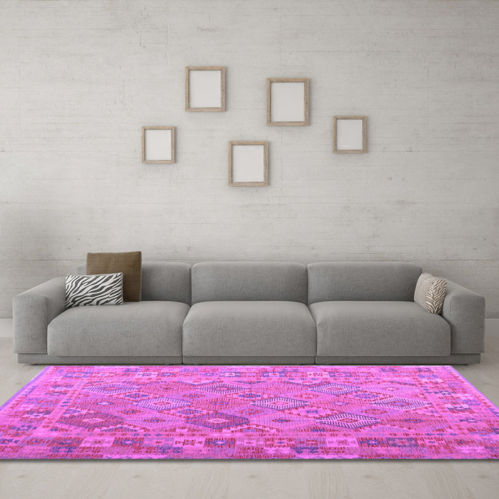 Machine Washable Abstract Purple Contemporary Area Rugs in a Living Room, wshcon2204pur