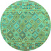 Round Machine Washable Abstract Turquoise Contemporary Area Rugs, wshcon2204turq