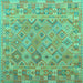 Square Machine Washable Abstract Turquoise Contemporary Area Rugs, wshcon2204turq