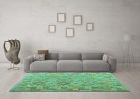 Machine Washable Abstract Turquoise Contemporary Rug, wshcon2204turq