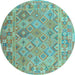 Round Machine Washable Abstract Light Blue Contemporary Rug, wshcon2204lblu