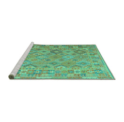 Sideview of Machine Washable Abstract Turquoise Contemporary Area Rugs, wshcon2204turq
