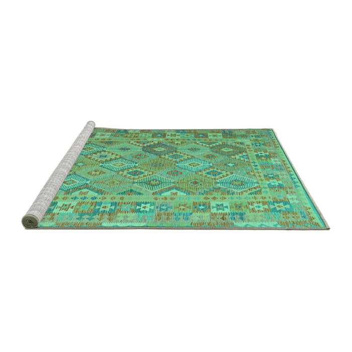 Sideview of Machine Washable Abstract Turquoise Contemporary Area Rugs, wshcon2204turq