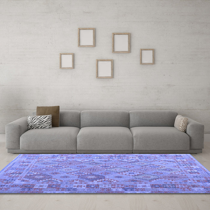 Machine Washable Abstract Blue Contemporary Rug in a Living Room, wshcon2204blu