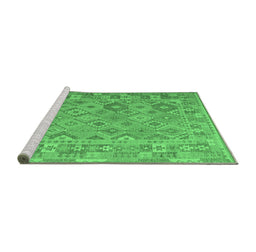 Sideview of Machine Washable Abstract Emerald Green Contemporary Area Rugs, wshcon2204emgrn