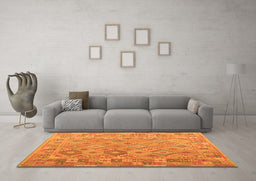 Machine Washable Abstract Orange Contemporary Area Rugs in a Living Room, wshcon2204org