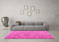 Machine Washable Abstract Pink Contemporary Rug, wshcon2204pnk