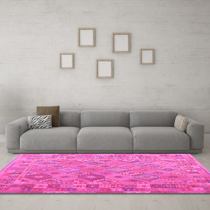 Machine Washable Abstract Pink Contemporary Rug in a Living Room, wshcon2204pnk