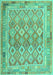 Machine Washable Oriental Turquoise Traditional Area Rugs, wshcon2205turq