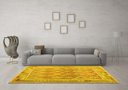 Machine Washable Oriental Yellow Traditional Rug in a Living Room, wshcon2205yw