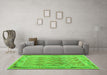 Machine Washable Oriental Green Traditional Area Rugs in a Living Room,, wshcon2205grn