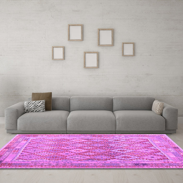 Machine Washable Oriental Purple Traditional Area Rugs in a Living Room, wshcon2205pur
