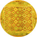 Round Machine Washable Oriental Yellow Traditional Rug, wshcon2205yw