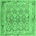 Square Machine Washable Oriental Emerald Green Traditional Area Rugs, wshcon2205emgrn