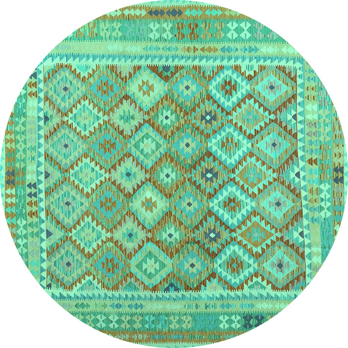 Round Machine Washable Oriental Turquoise Traditional Area Rugs, wshcon2205turq