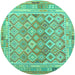 Round Oriental Turquoise Traditional Rug, con2205turq