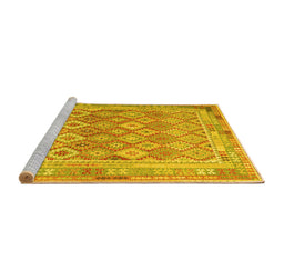 Sideview of Machine Washable Oriental Yellow Traditional Rug, wshcon2205yw