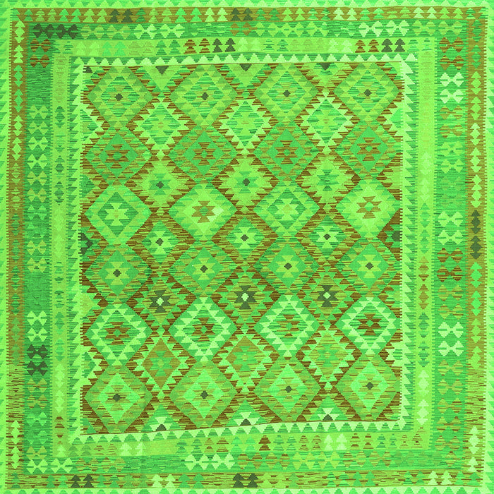 Round Machine Washable Oriental Green Traditional Area Rugs, wshcon2205grn