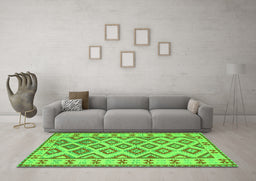Machine Washable Southwestern Green Country Area Rugs in a Living Room,, wshcon2206grn