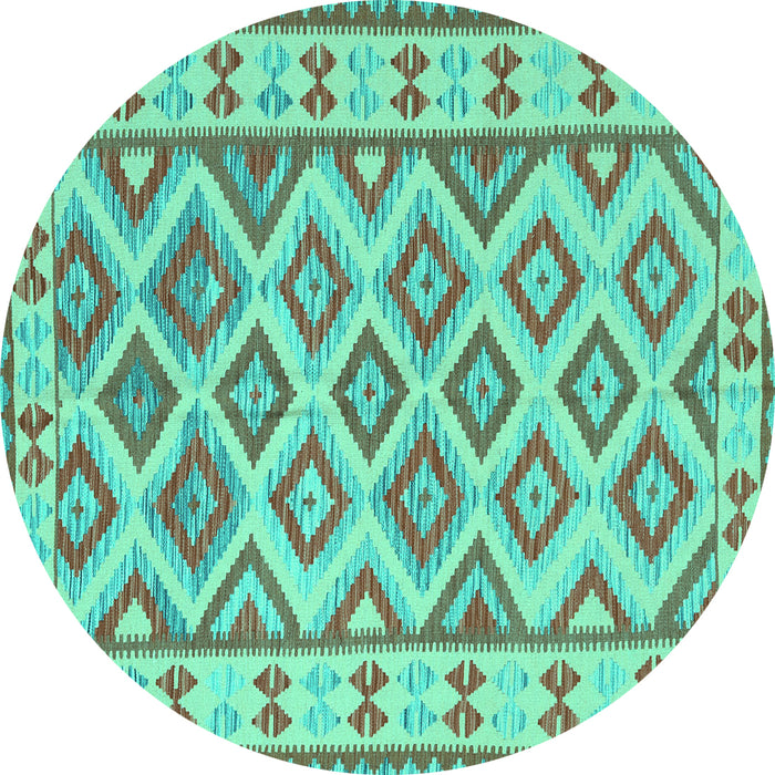 Round Machine Washable Southwestern Turquoise Country Area Rugs, wshcon2206turq