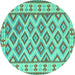 Round Machine Washable Southwestern Turquoise Country Area Rugs, wshcon2206turq