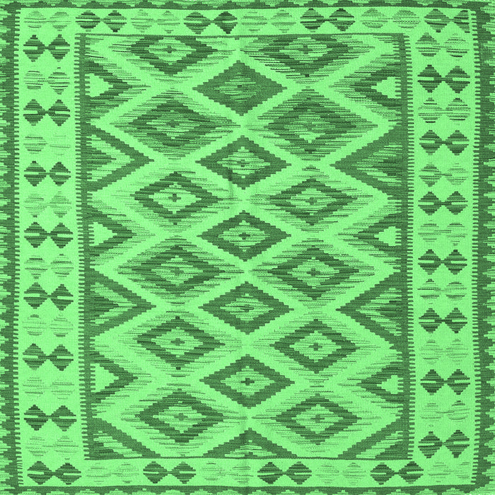 Square Machine Washable Southwestern Emerald Green Country Area Rugs, wshcon2206emgrn