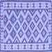 Square Machine Washable Southwestern Blue Country Rug, wshcon2206blu