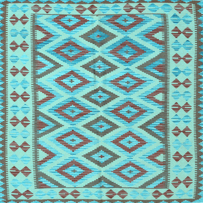 Square Machine Washable Southwestern Light Blue Country Rug, wshcon2206lblu