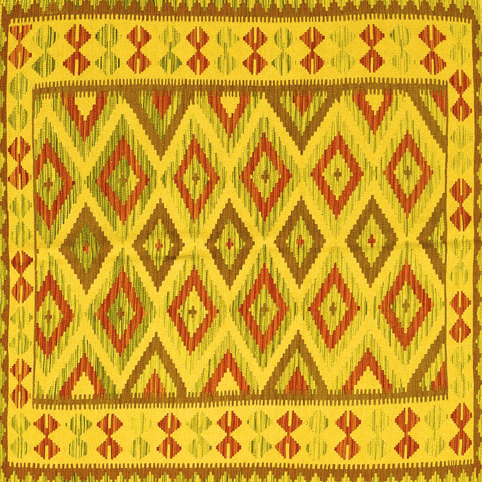Square Machine Washable Southwestern Yellow Country Rug, wshcon2206yw