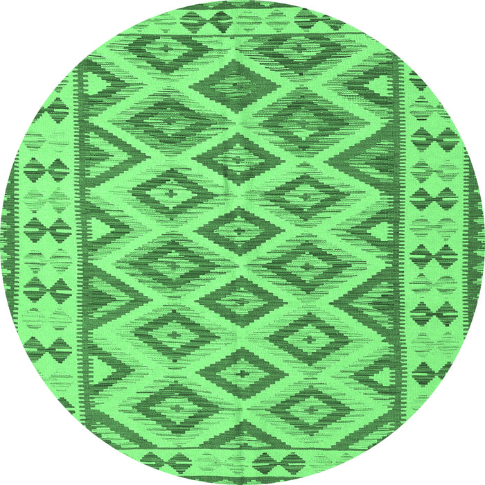 Round Machine Washable Southwestern Emerald Green Country Area Rugs, wshcon2206emgrn