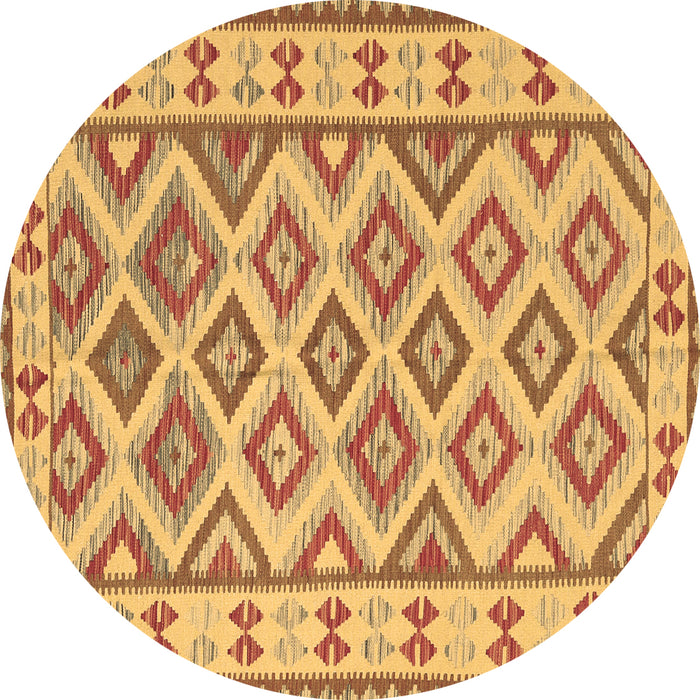 Round Machine Washable Southwestern Brown Country Rug, wshcon2206brn