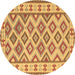 Round Machine Washable Southwestern Brown Country Rug, wshcon2206brn