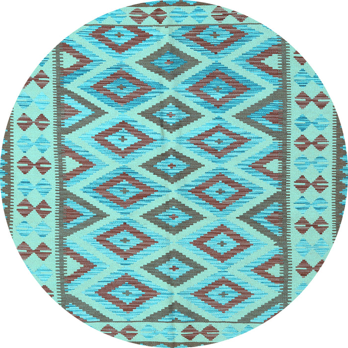 Round Machine Washable Southwestern Light Blue Country Rug, wshcon2206lblu