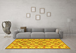 Machine Washable Southwestern Yellow Country Rug in a Living Room, wshcon2206yw