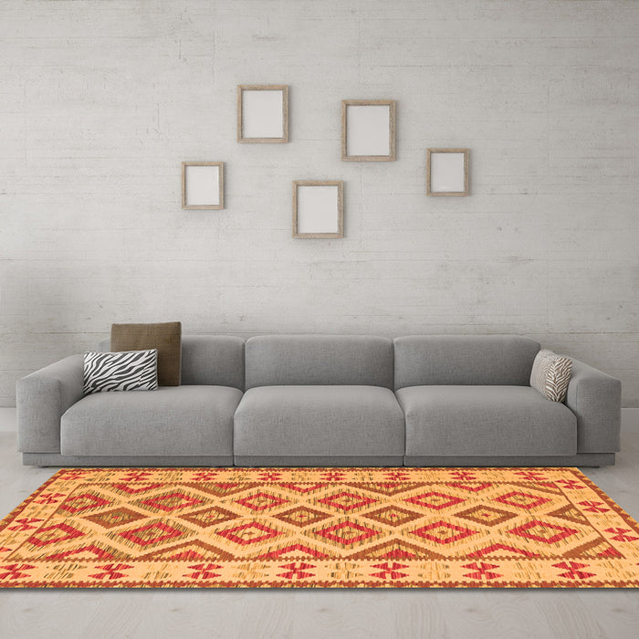 Machine Washable Southwestern Orange Country Area Rugs in a Living Room, wshcon2206org