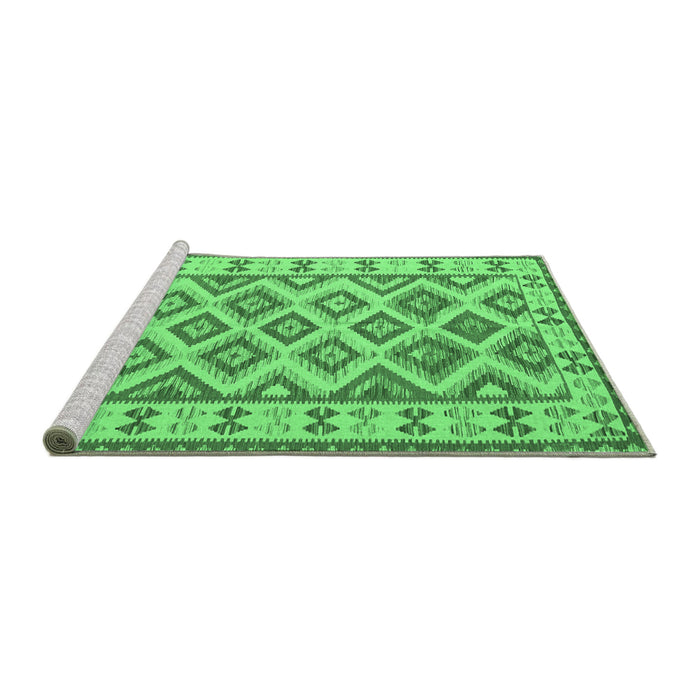 Sideview of Machine Washable Southwestern Emerald Green Country Area Rugs, wshcon2206emgrn