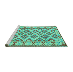 Sideview of Machine Washable Southwestern Turquoise Country Area Rugs, wshcon2206turq