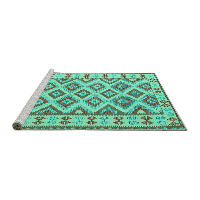 Sideview of Machine Washable Southwestern Turquoise Country Area Rugs, wshcon2206turq