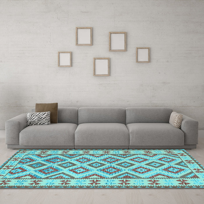 Machine Washable Southwestern Light Blue Country Rug in a Living Room, wshcon2206lblu