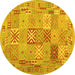 Round Machine Washable Abstract Yellow Contemporary Rug, wshcon2207yw