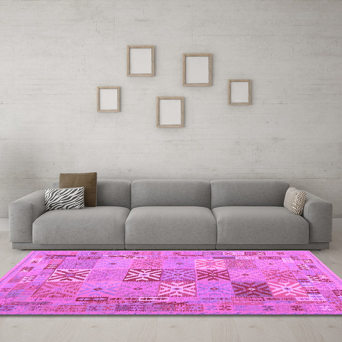 Machine Washable Abstract Purple Contemporary Area Rugs in a Living Room, wshcon2207pur