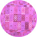 Round Machine Washable Abstract Purple Contemporary Area Rugs, wshcon2207pur