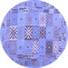 Round Machine Washable Abstract Blue Contemporary Rug, wshcon2207blu