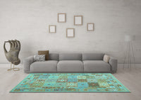 Machine Washable Abstract Light Blue Contemporary Rug, wshcon2207lblu