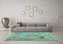 Machine Washable Abstract Light Blue Contemporary Rug in a Living Room, wshcon2207lblu